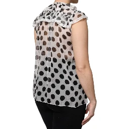 White Black Polka Dot Cotton Sleeveless Top