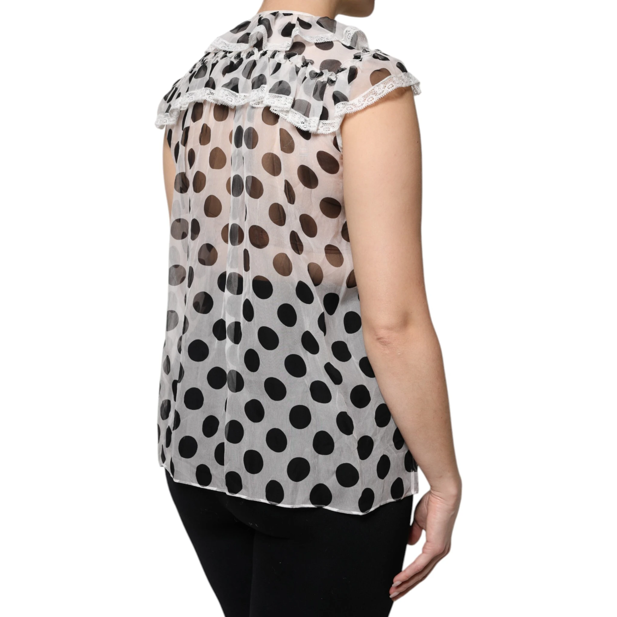 White Black Polka Dot Cotton Sleeveless Top