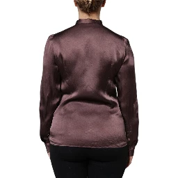 Brown Ascot Collar Long Sleeve Blouse Top