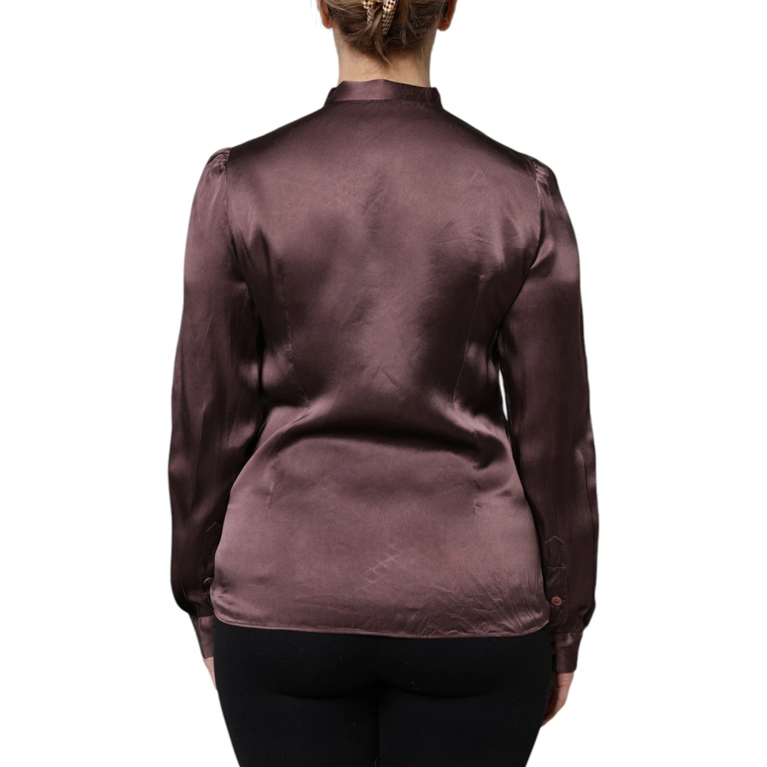 Brown Ascot Collar Long Sleeve Blouse Top