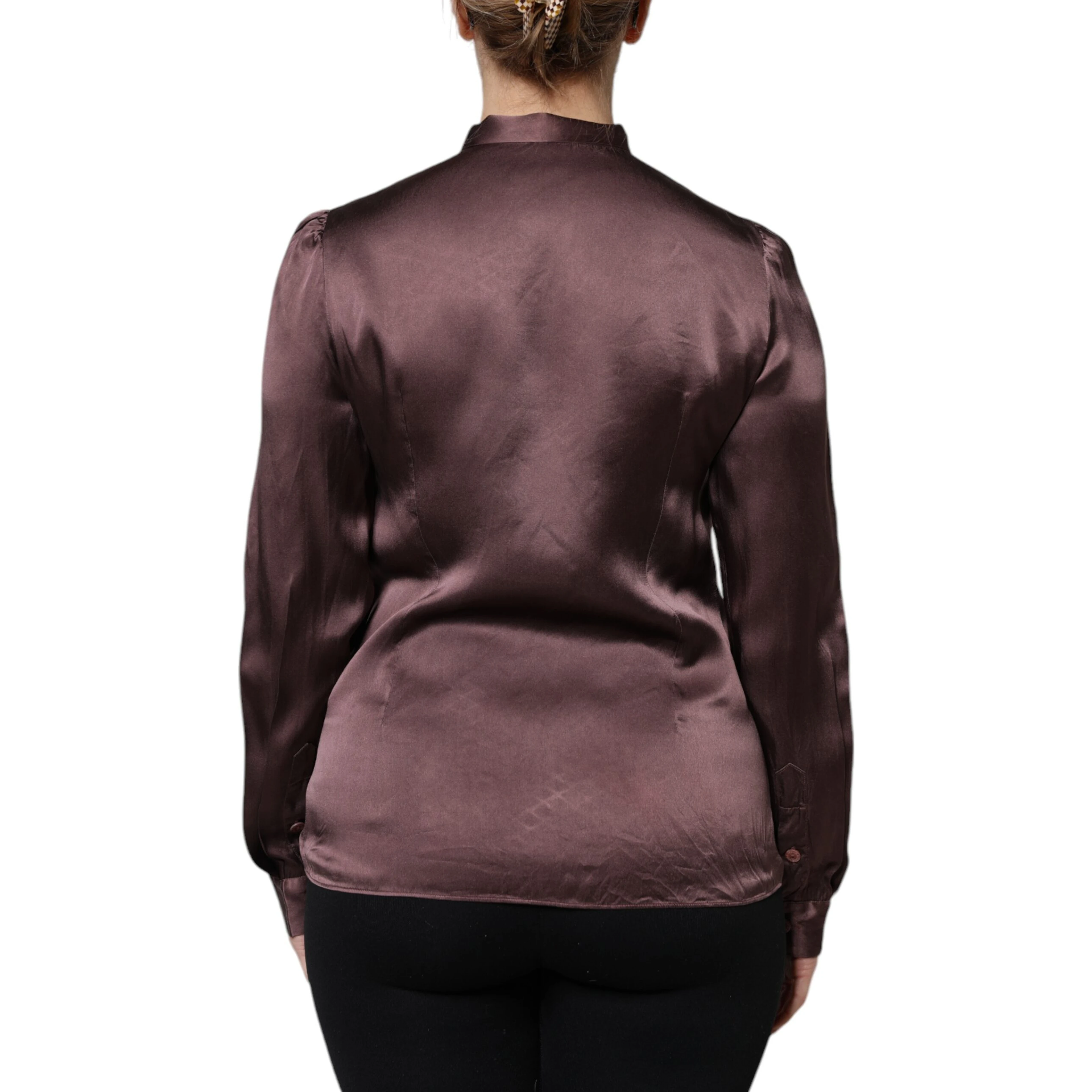 Brown Ascot Collar Long Sleeve Blouse Top