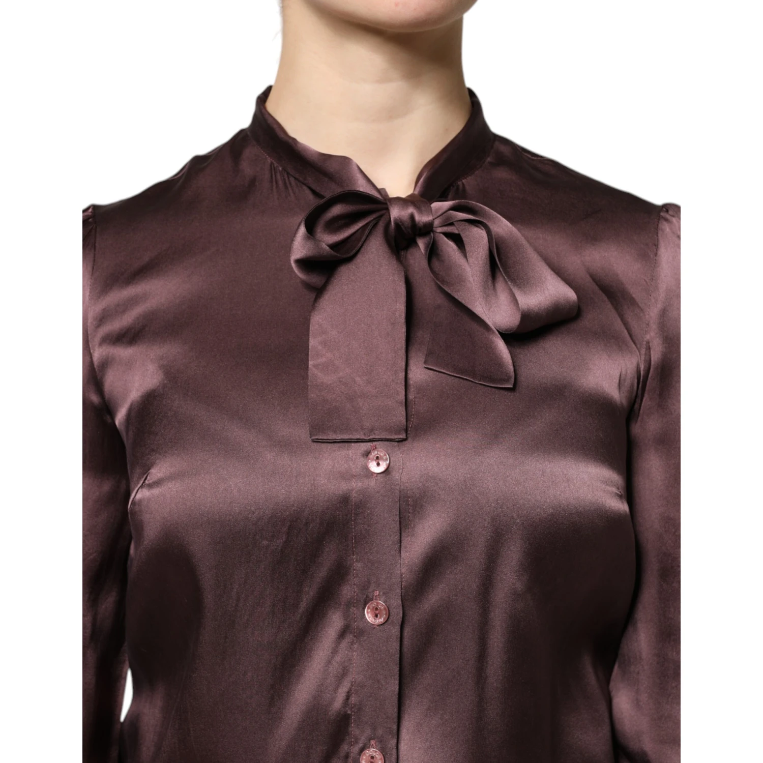 Brown Ascot Collar Long Sleeve Blouse Top