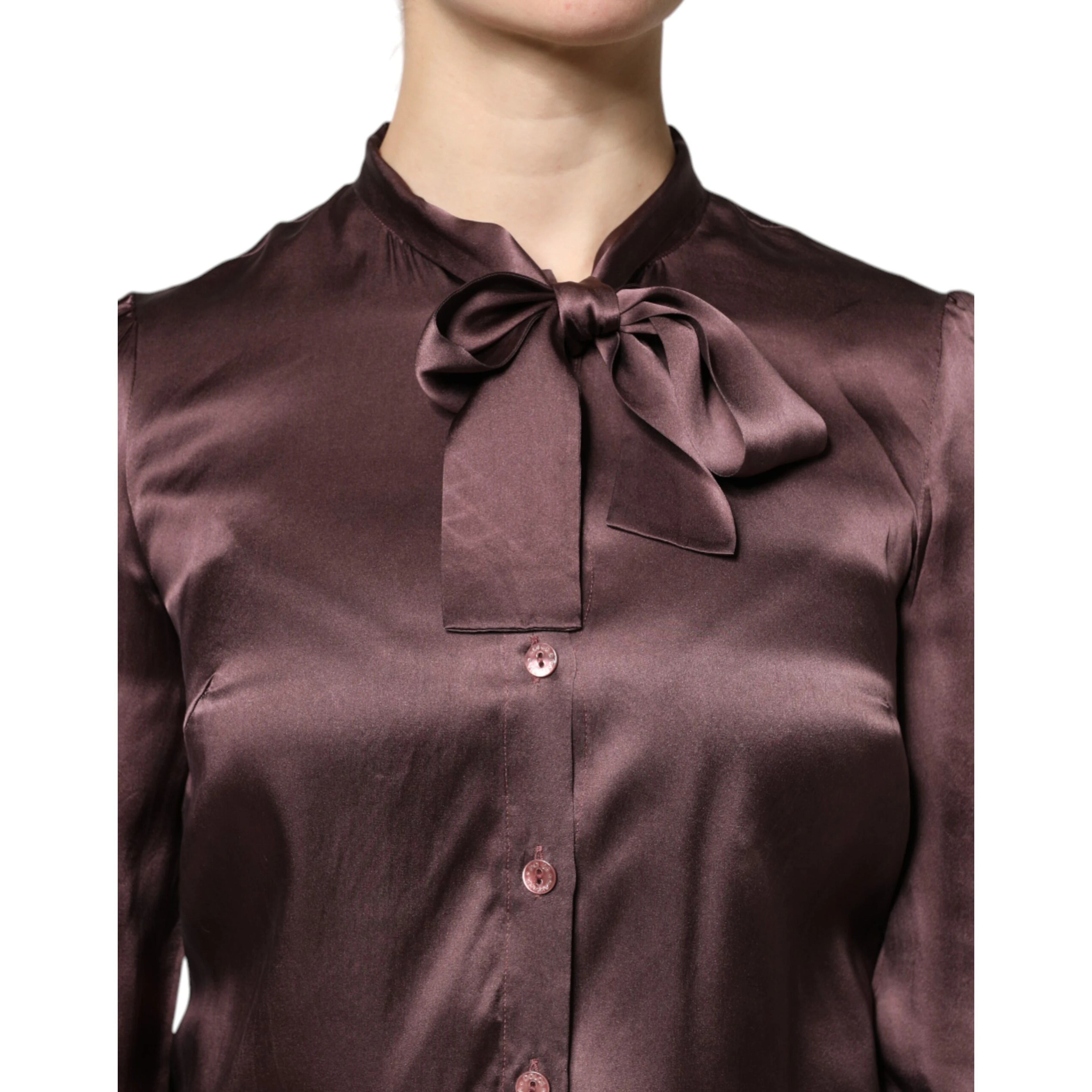 Brown Ascot Collar Long Sleeve Blouse Top