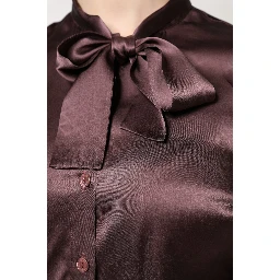 Brown Ascot Collar Long Sleeve Blouse Top