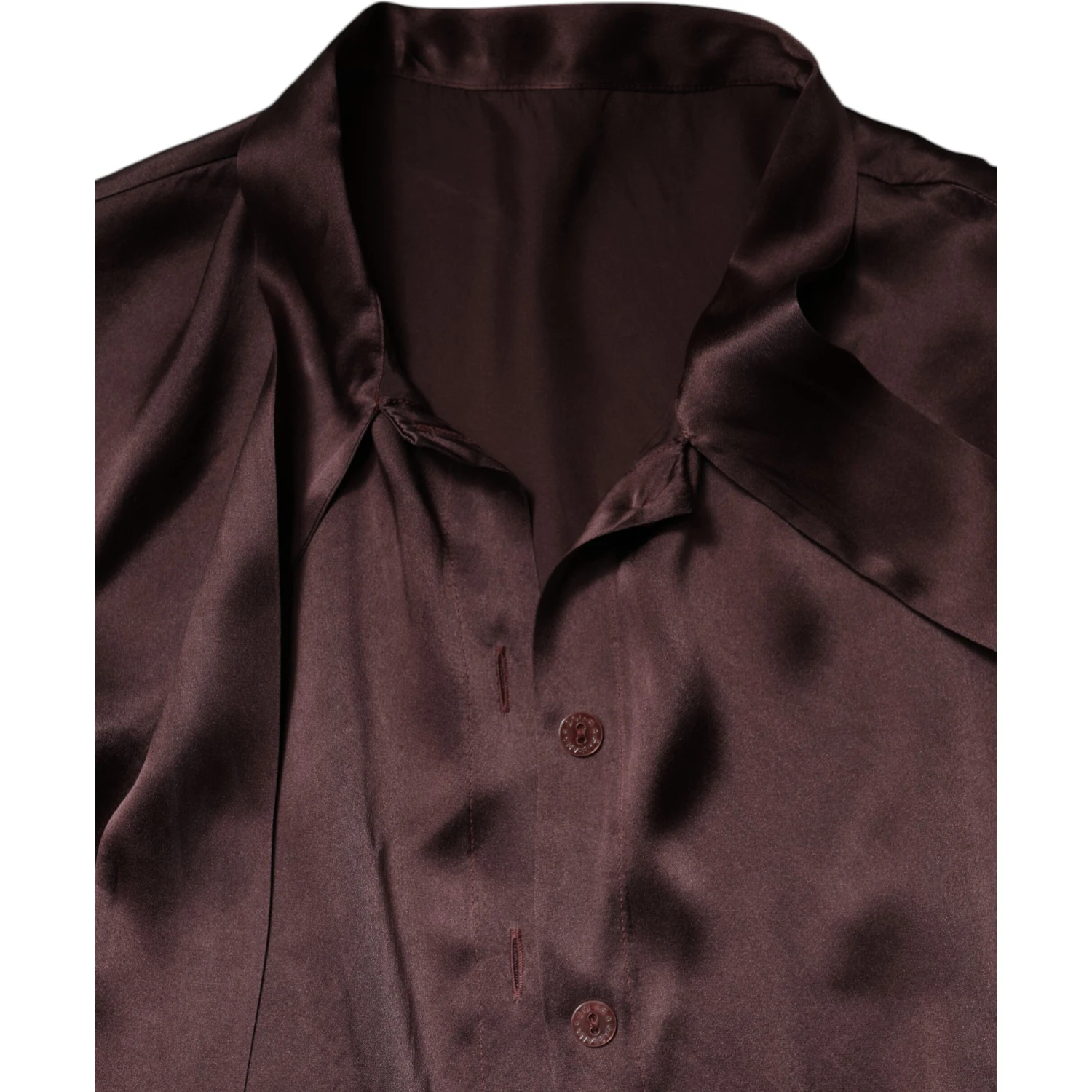 Brown Ascot Collar Long Sleeve Blouse Top