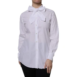 White Ascot Collar Long Sleeve Blouse Top