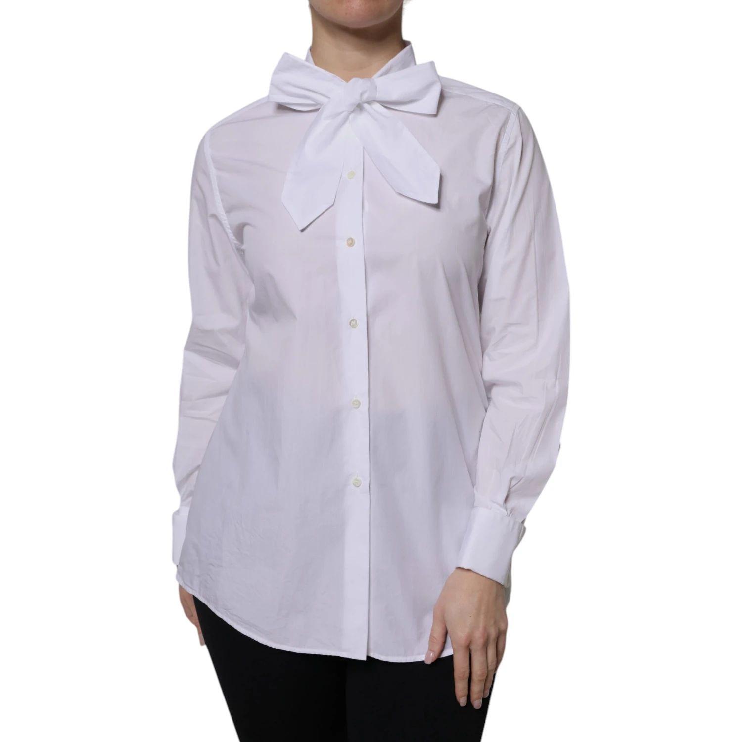White Ascot Collar Long Sleeve Blouse Top