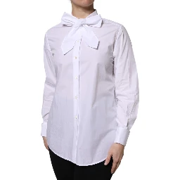 White Ascot Collar Long Sleeve Blouse Top