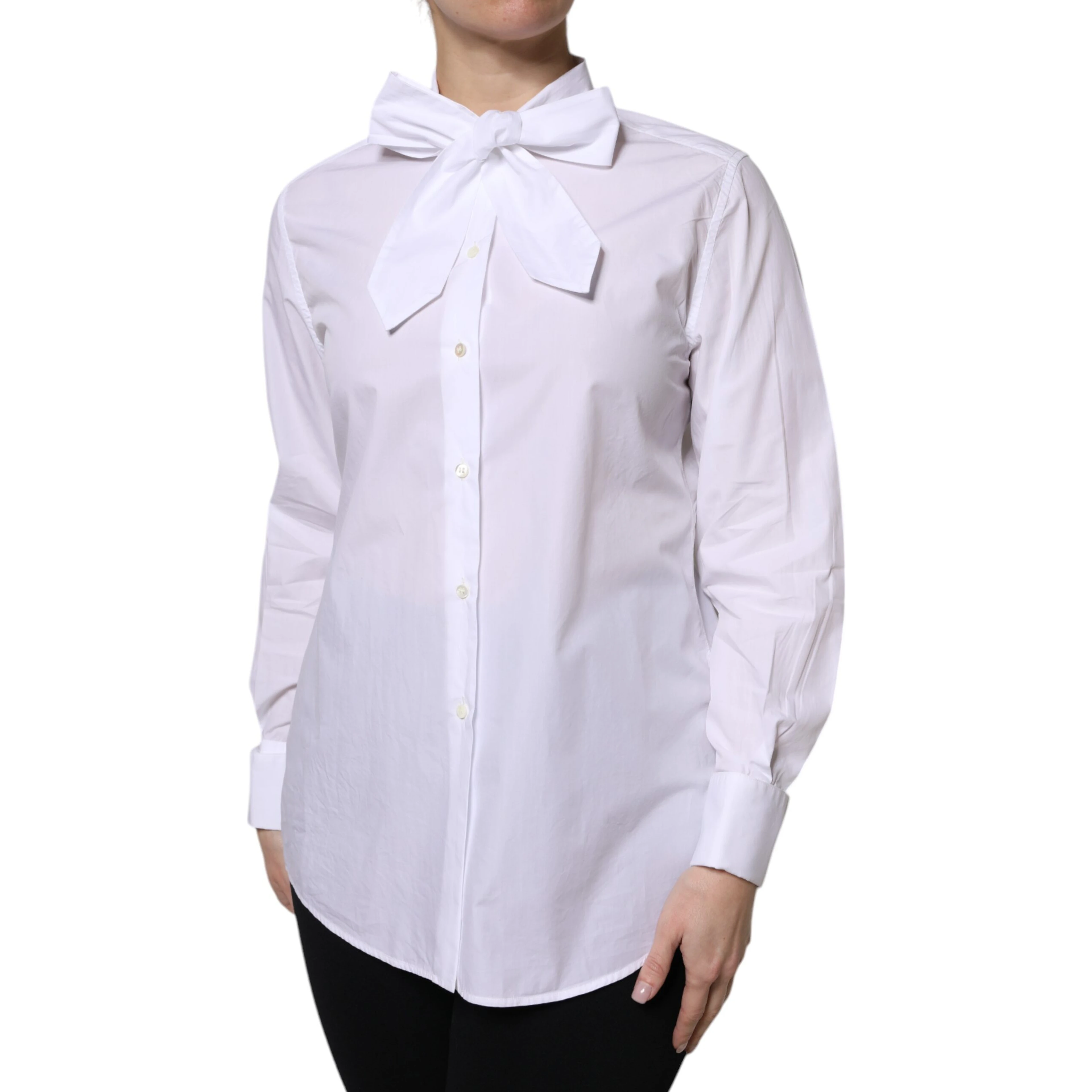 White Ascot Collar Long Sleeve Blouse Top