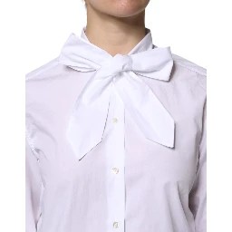 White Ascot Collar Long Sleeve Blouse Top
