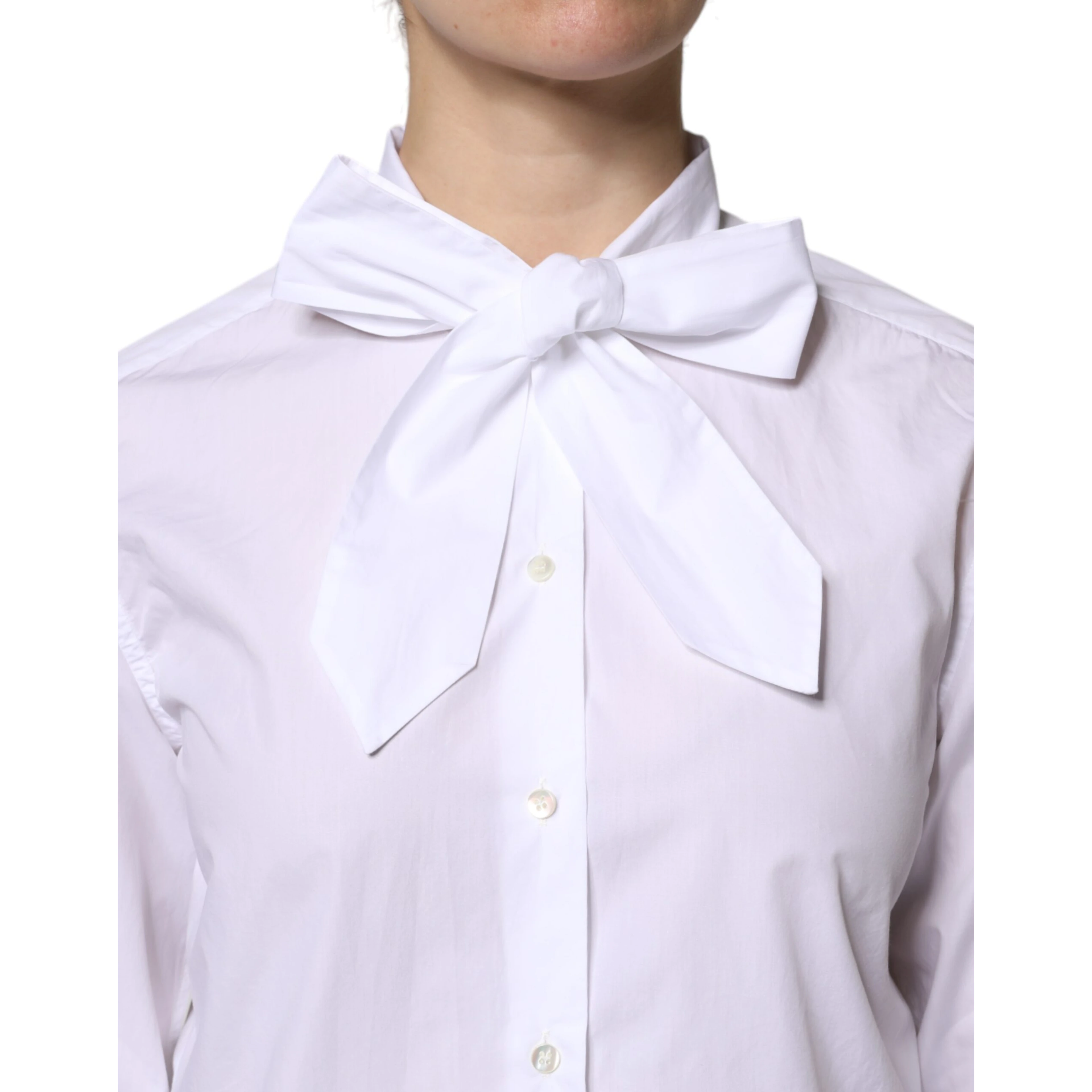 White Ascot Collar Long Sleeve Blouse Top
