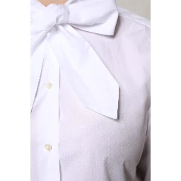 White Ascot Collar Long Sleeve Blouse Top