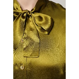 Olive Green Ascot Collar Long Sleeve Blouse Top