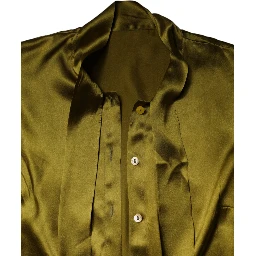 Olive Green Ascot Collar Long Sleeve Blouse Top
