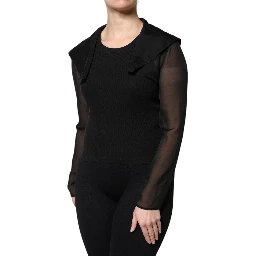 Black Silk Sheer Long Sleeves Blouse Top