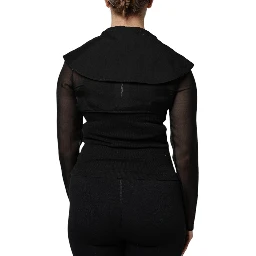 Black Silk Sheer Long Sleeves Blouse Top