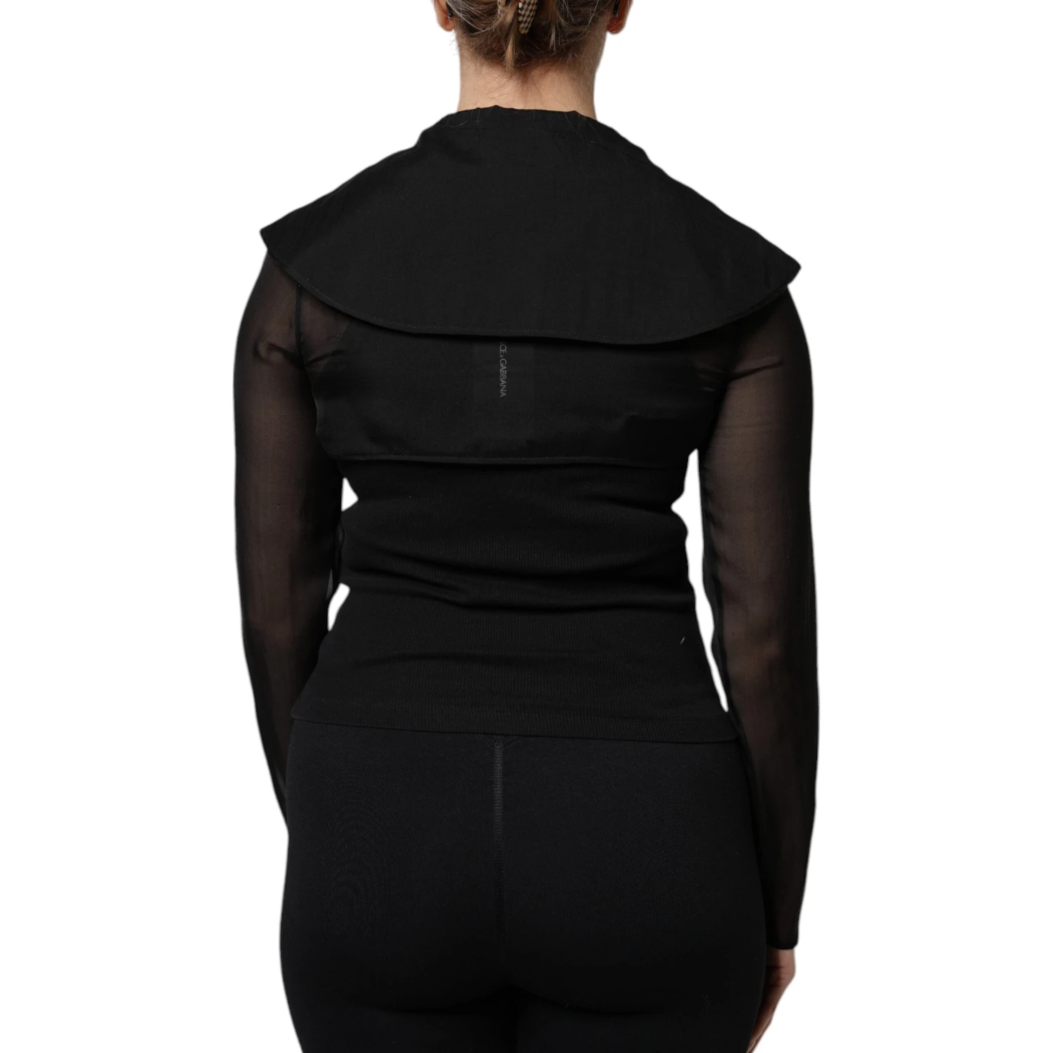 Black Silk Sheer Long Sleeves Blouse Top