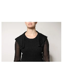 Black Silk Sheer Long Sleeves Blouse Top
