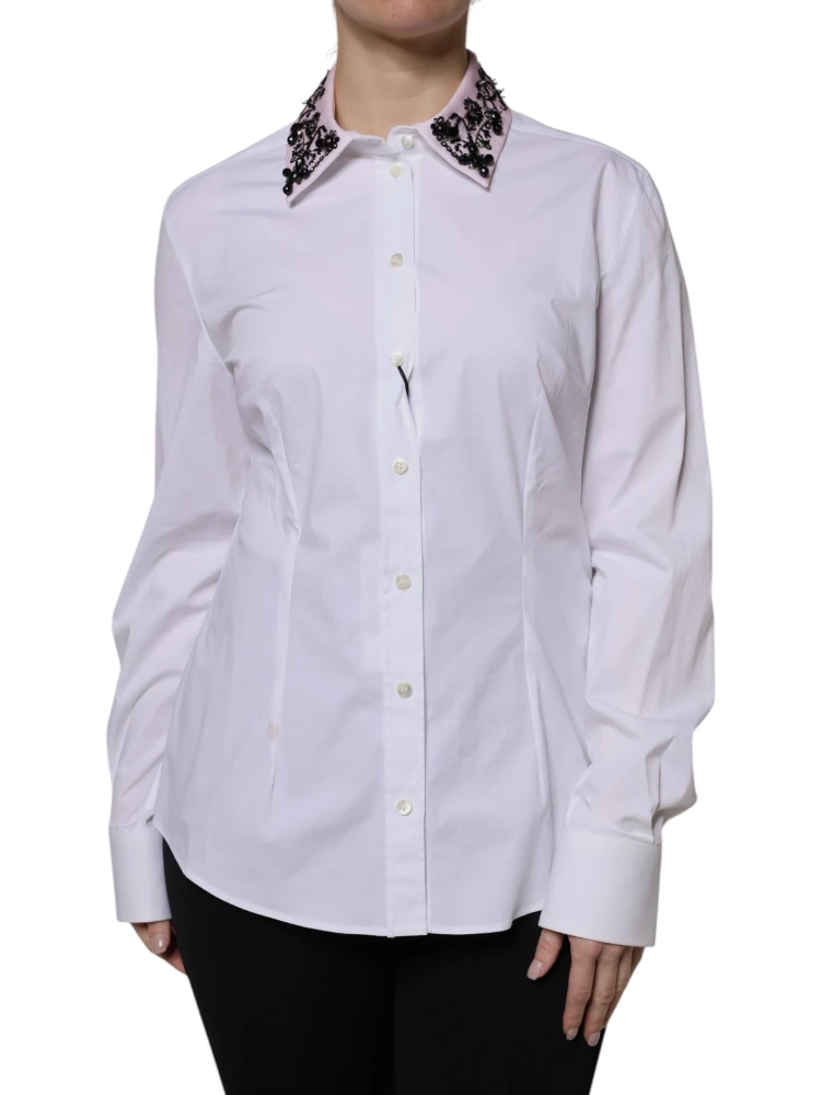 White Embellished Collared Dress Shirt Top alternative