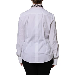 White Embellished Collared Dress Shirt Top