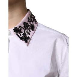 White Embellished Collared Dress Shirt Top