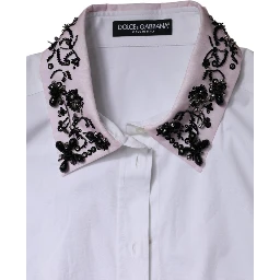 White Embellished Collared Dress Shirt Top