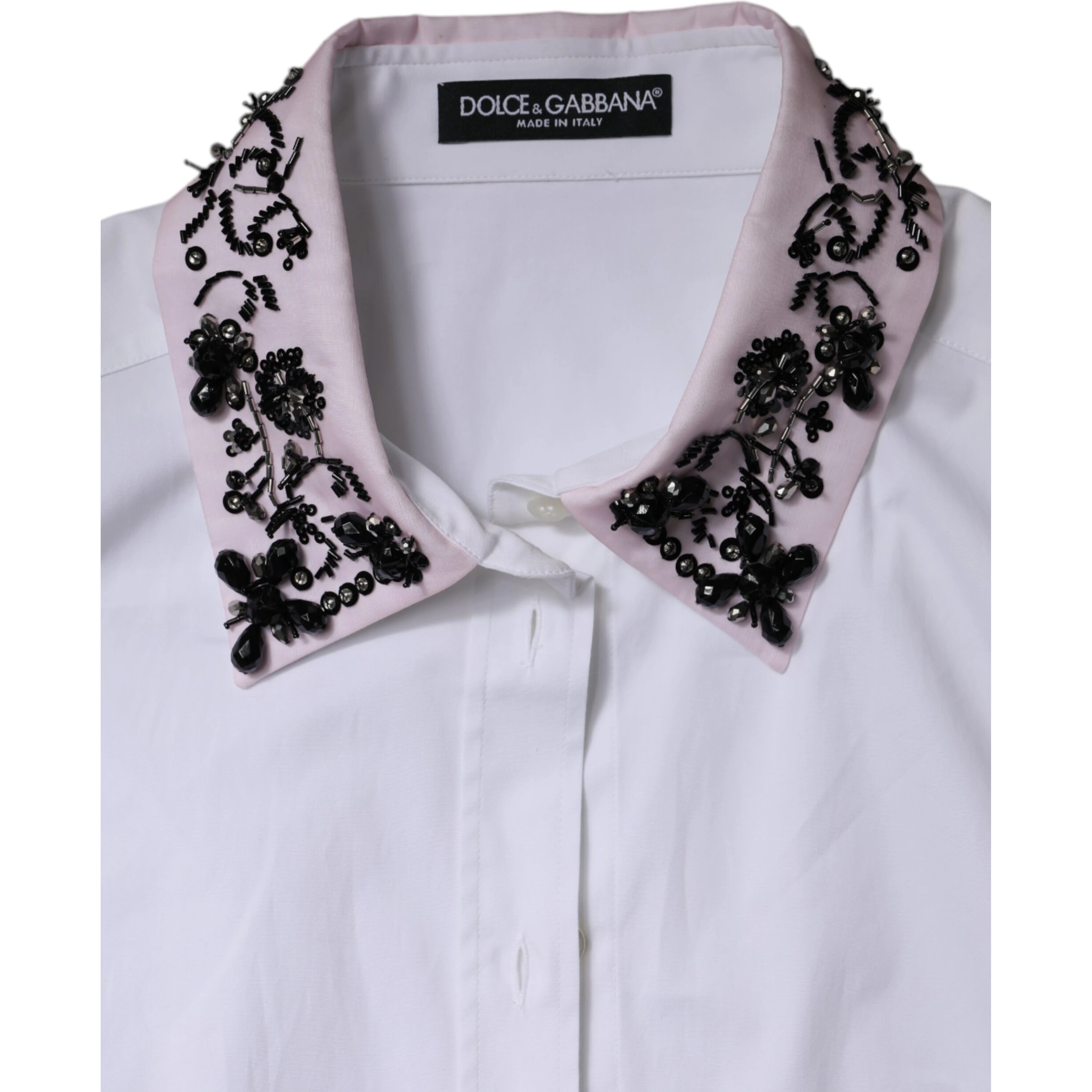 White Embellished Collared Dress Shirt Top
