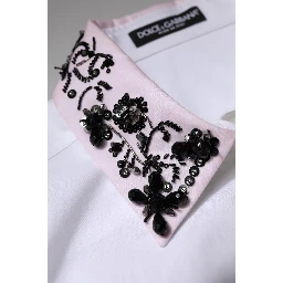 White Embellished Collared Dress Shirt Top