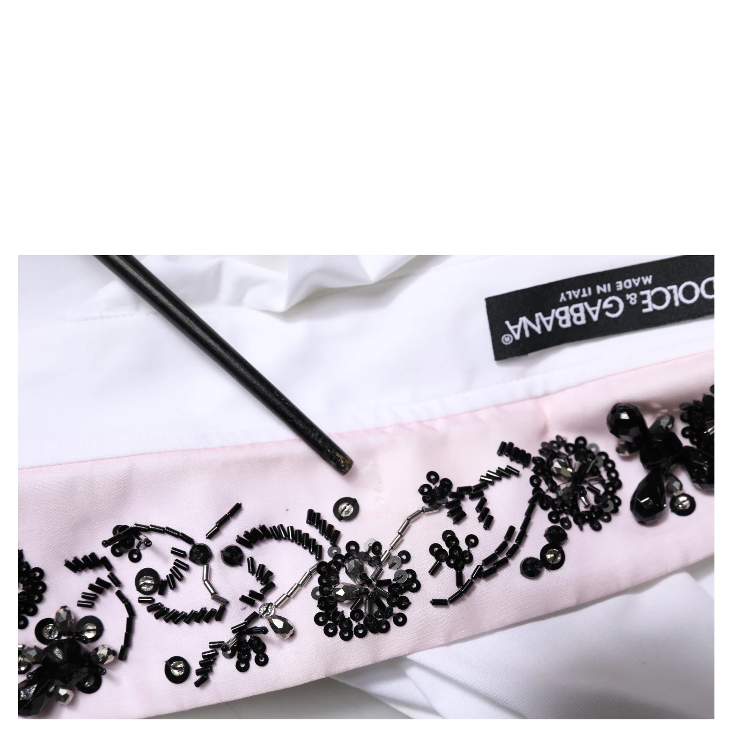 White Embellished Collared Dress Shirt Top