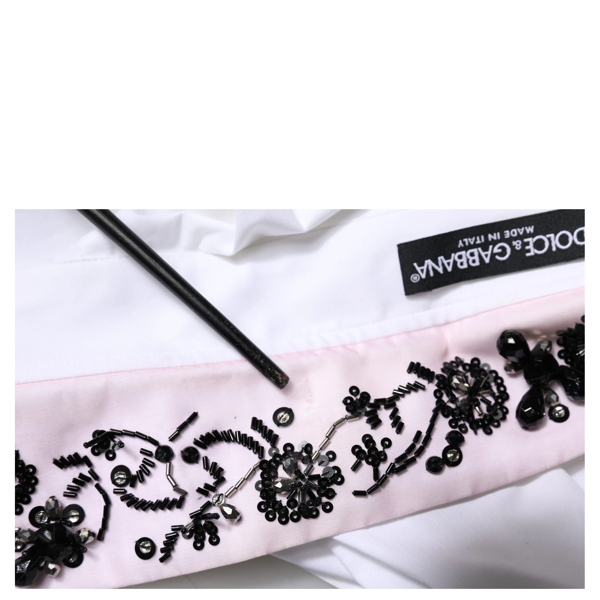 White Embellished Collared Dress Shirt Top