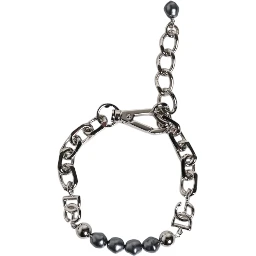 Silver Tone Chain Lobster Clasp Logo Gray Pearls Bracelet