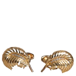 Gold 925 Sterling Silver Crystal Leaf Accessory Cufflink