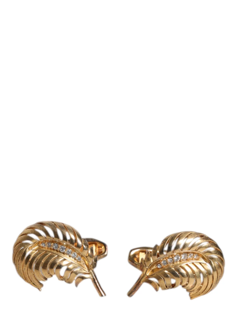 Gold 925 Sterling Silver Crystal Leaf Accessory Cufflink