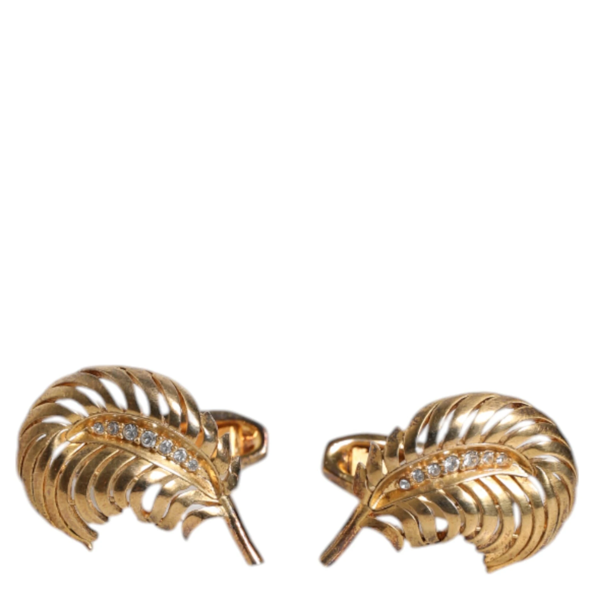 Gold 925 Sterling Silver Crystal Leaf Accessory Cufflink