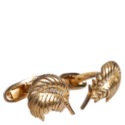 Gold 925 Sterling Silver Crystal Leaf Accessory Cufflink