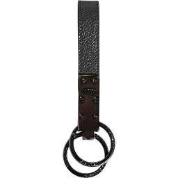 Brown Leather DG Plaque Double Keyring Holder Keychain