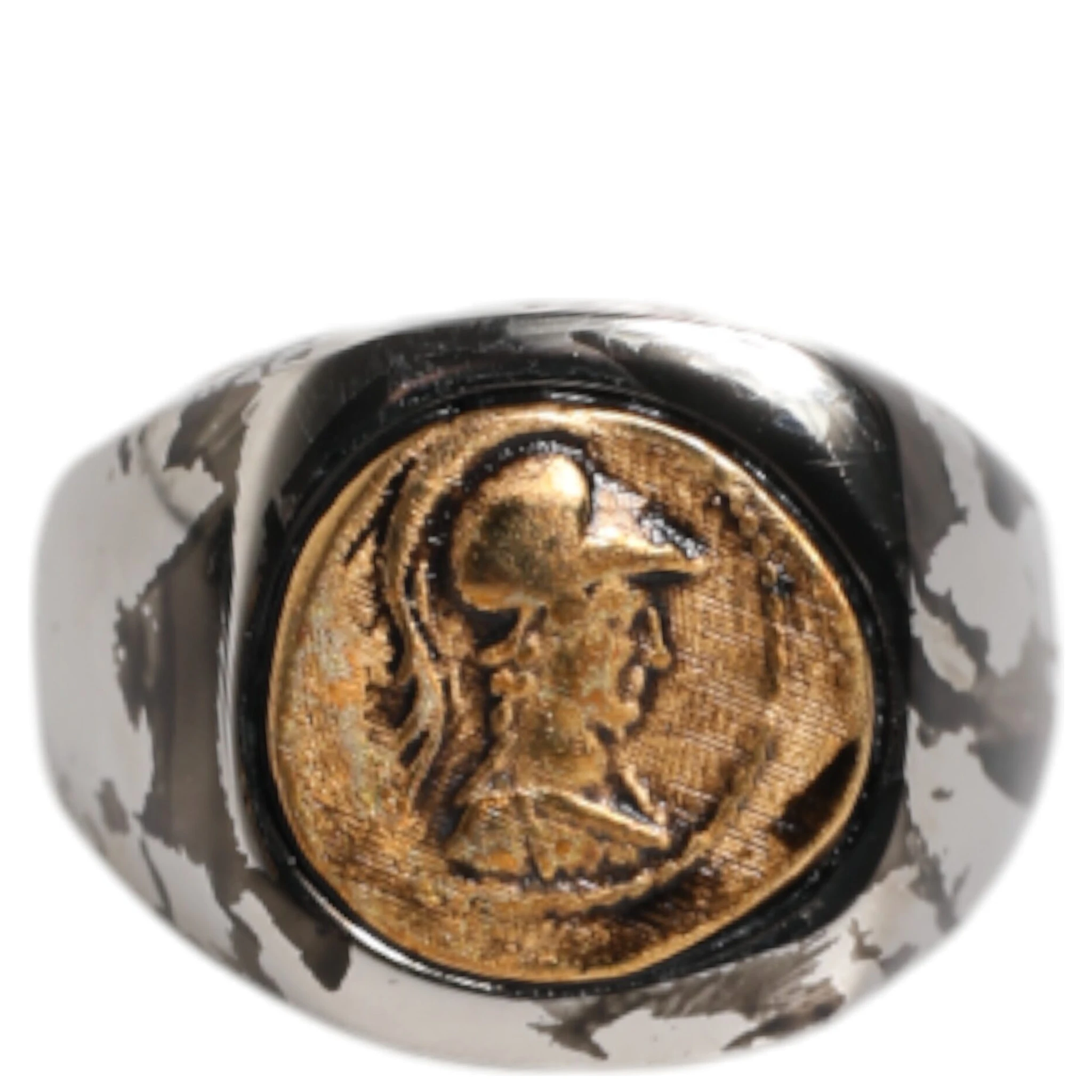 Silver Tone Engraved Two Color Real Brass Ring