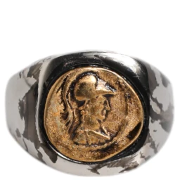 Silver Tone Engraved Two Color Real Brass Ring