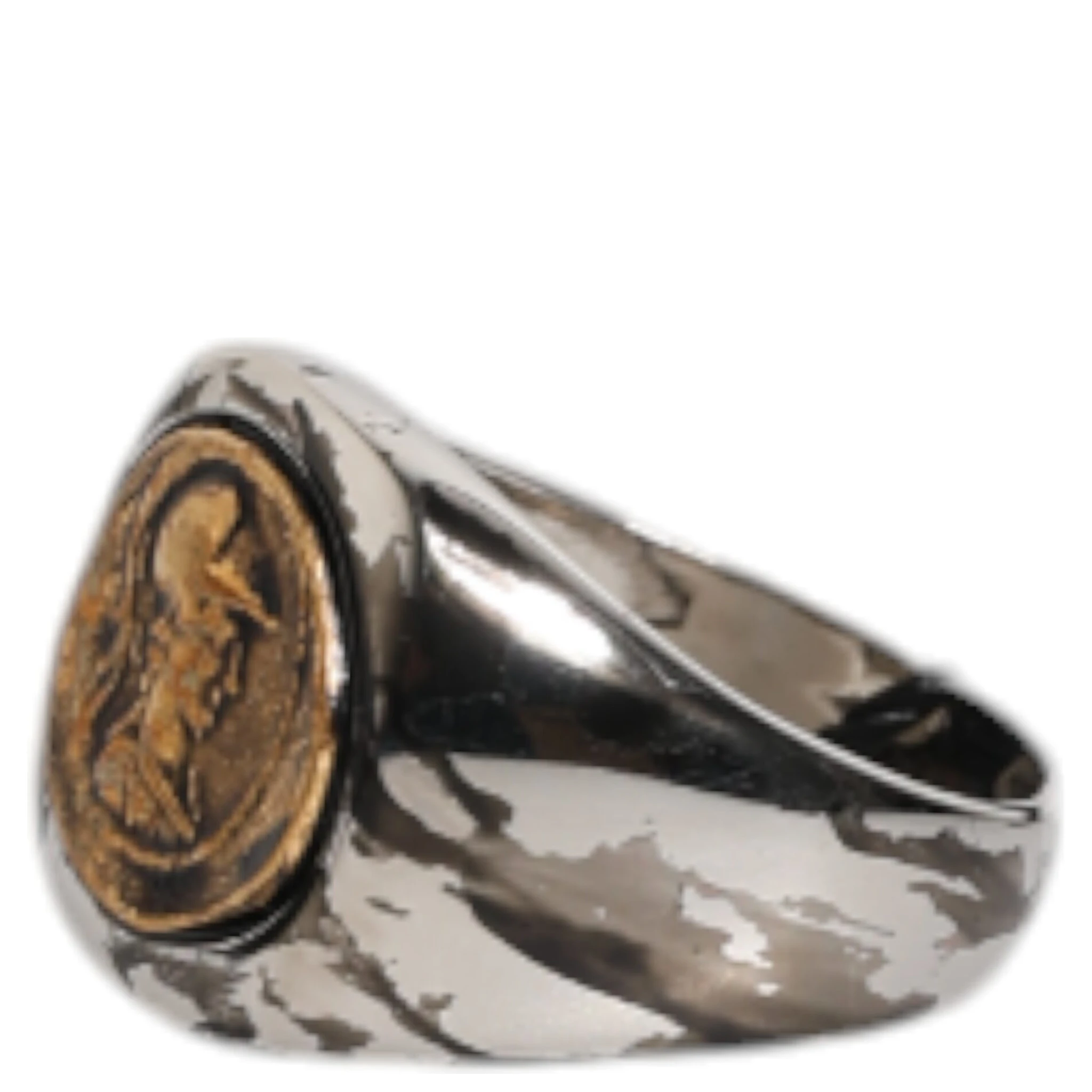 Silver Tone Engraved Two Color Real Brass Ring