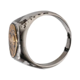 Silver Tone Engraved Two Color Real Brass Ring