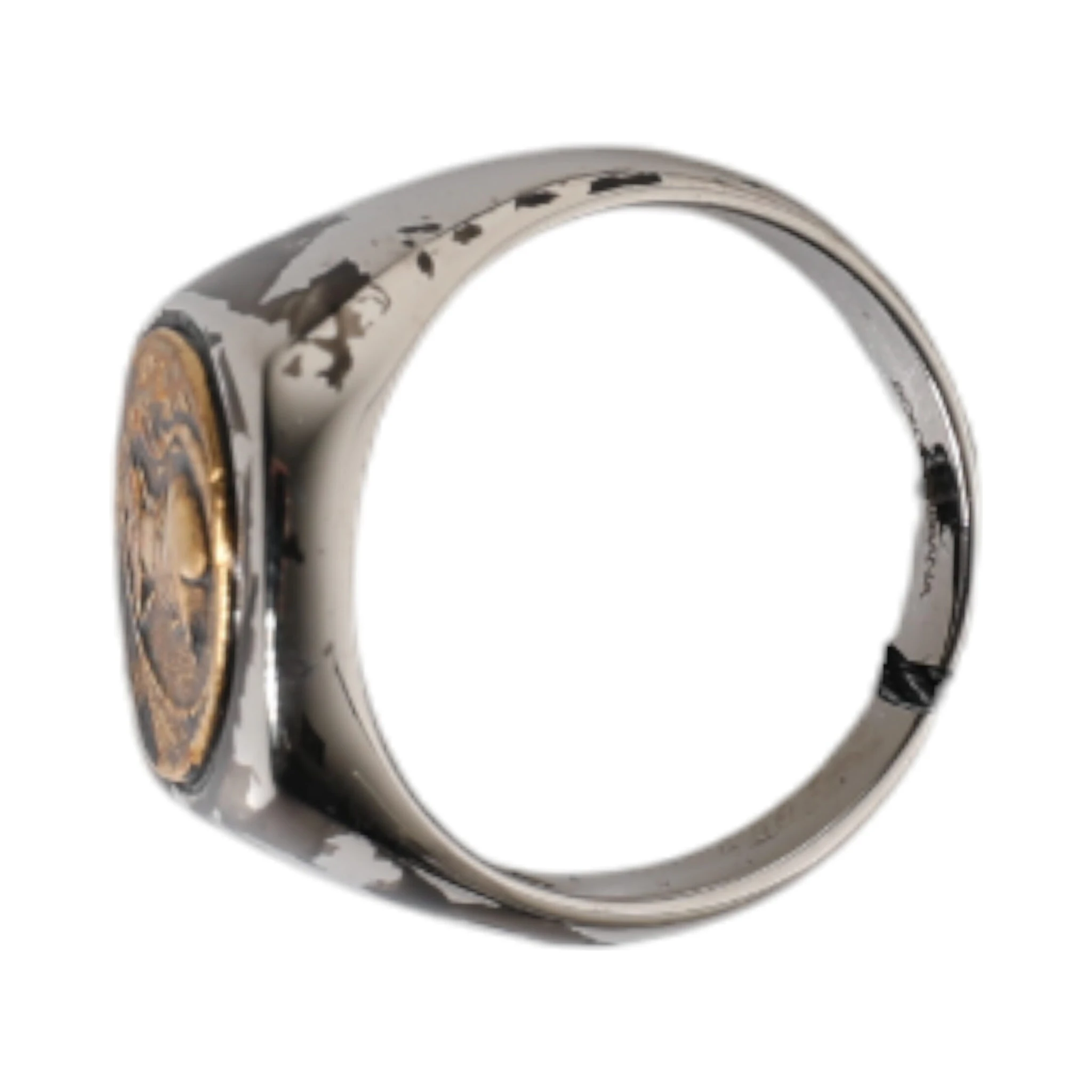 Silver Tone Engraved Two Color Real Brass Ring