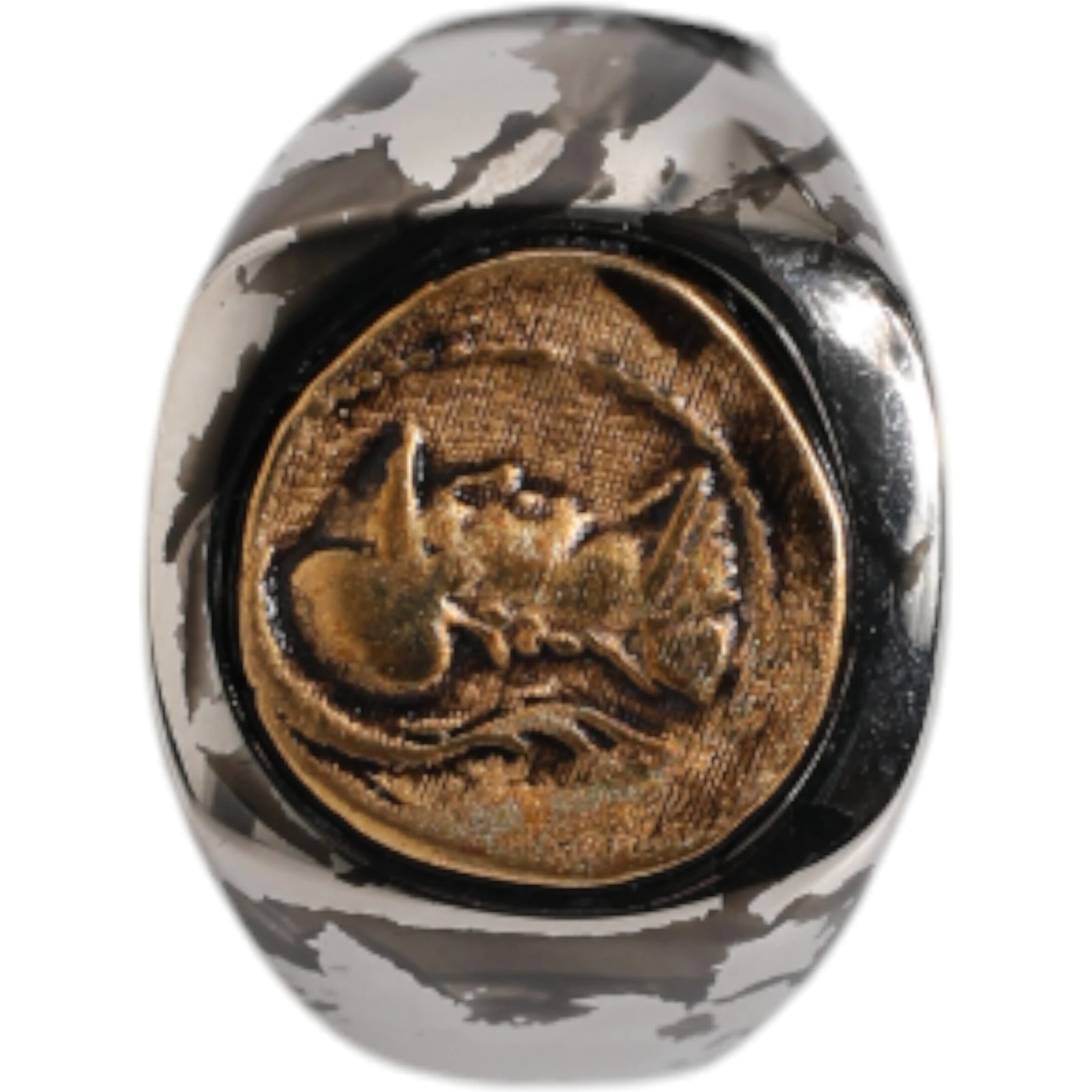 Silver Tone Engraved Two Color Real Brass Ring