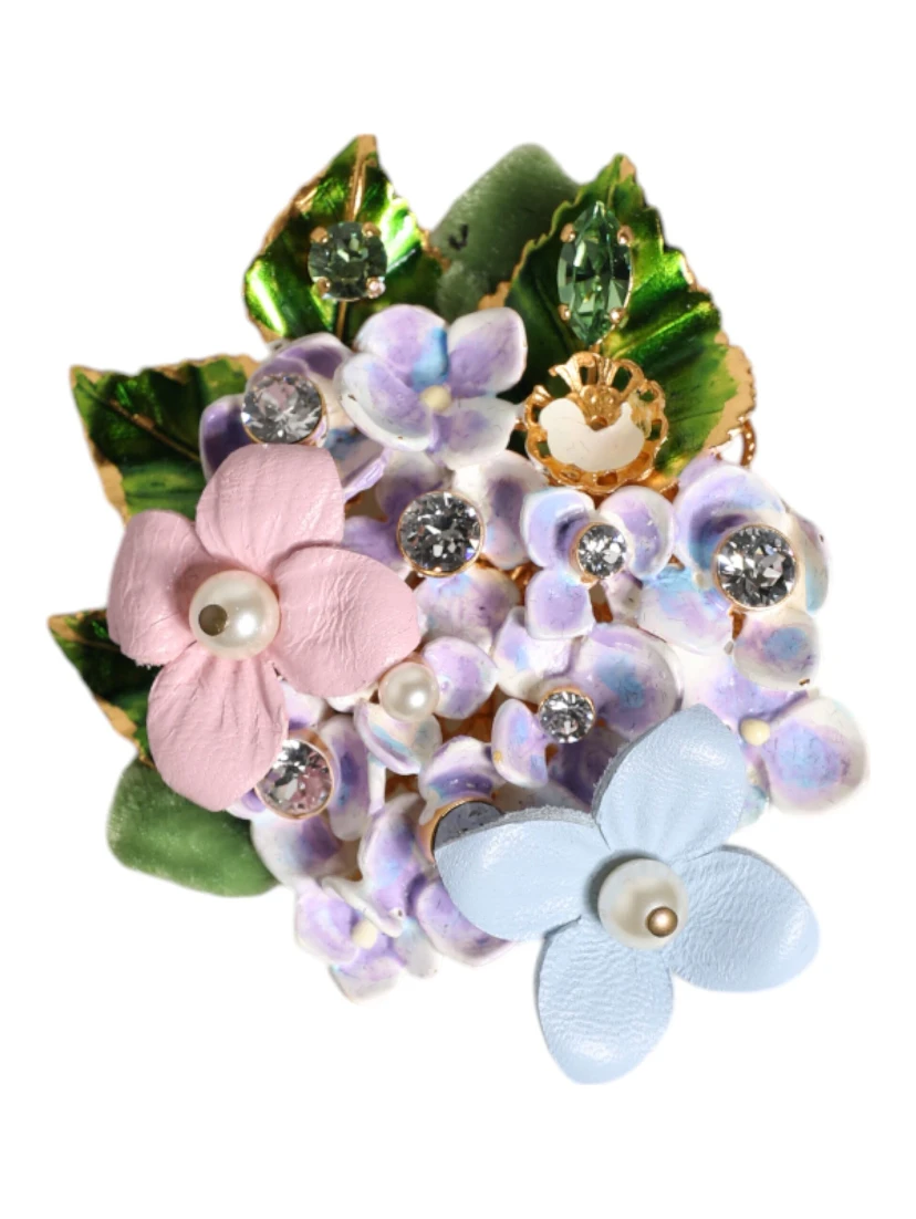 Multicolor Floral Crystals Pearls Enamel Accents Brooch
