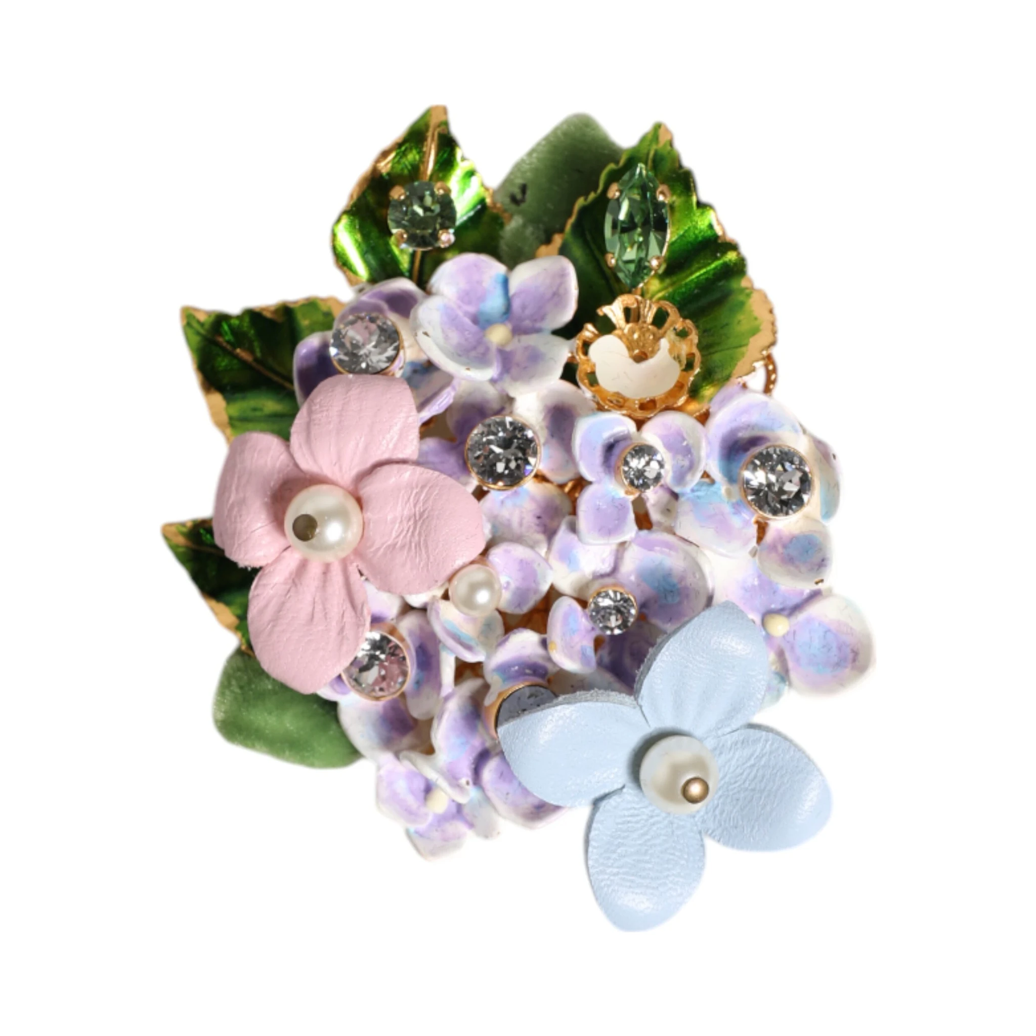 Multicolor Floral Crystals Pearls Enamel Accents Brooch