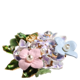 Multicolor Floral Crystals Pearls Enamel Accents Brooch