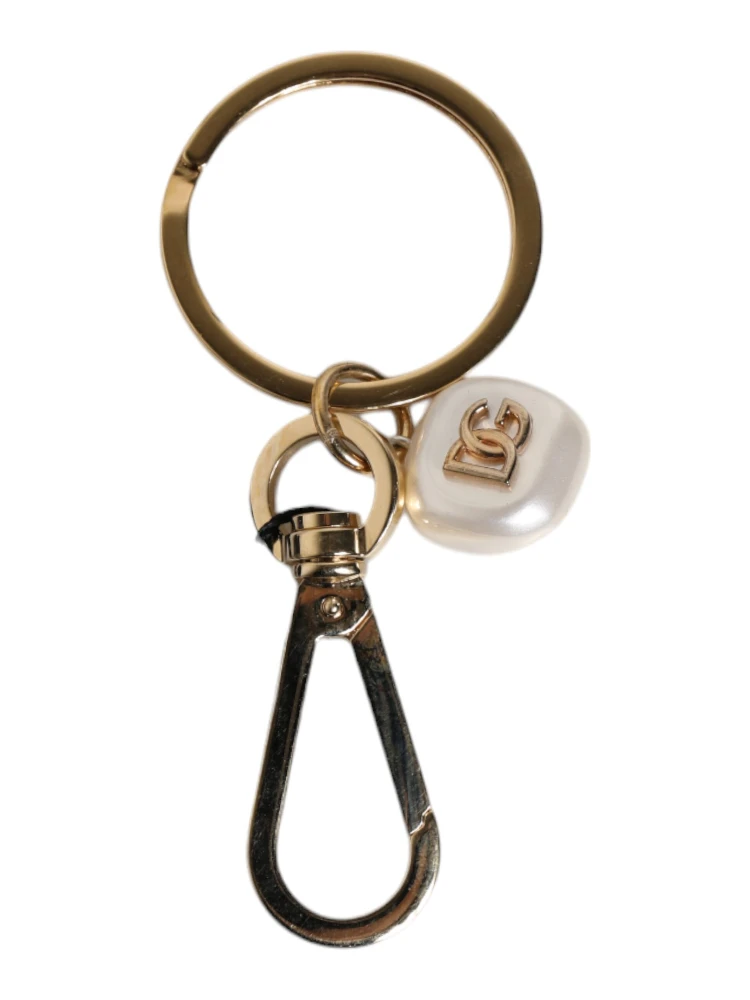 Chic Gold Brass Faux Pearl Letter Charm Keyring Keychain alternative