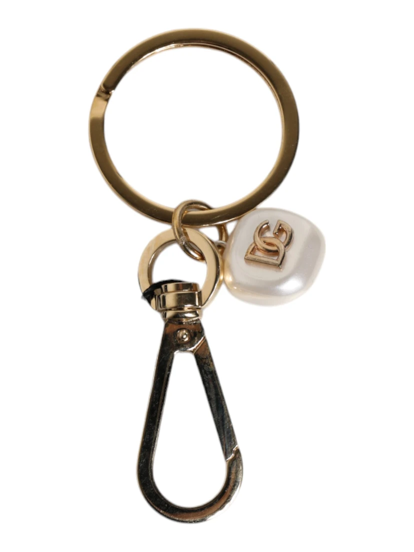 Chic Gold Brass Faux Pearl Letter Charm Keyring Keychain