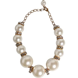 White Maxi Faux Pearl Beads Crystals Gold Chain Necklace