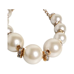 White Maxi Faux Pearl Beads Crystals Gold Chain Necklace