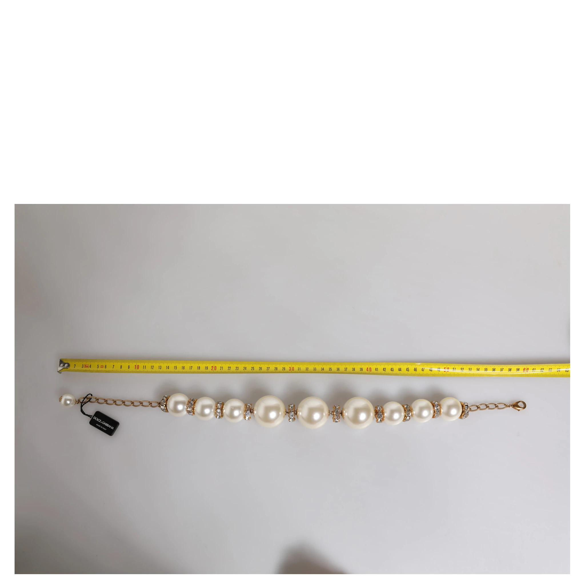 White Maxi Faux Pearl Beads Crystals Gold Chain Necklace